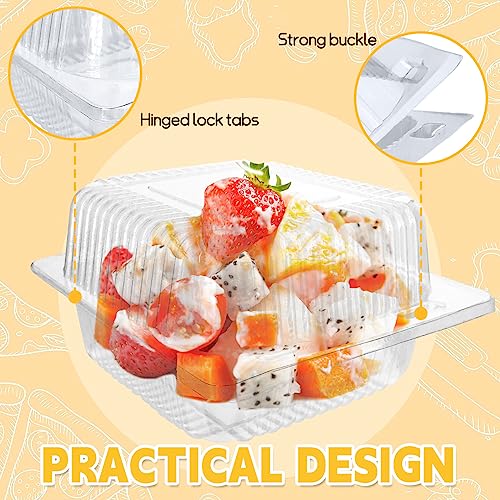 Jizvxe 200 Pcs Clear Plastic Take out Containers,Disposable Fancy Hinged Top Square Clamshell Food Boxes,Cake Slice Containers Clamshell Takeout Tray with Clear Lids,5.3x4.7x2.8 Inch