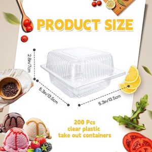 Jizvxe 200 Pcs Clear Plastic Take out Containers,Disposable Fancy Hinged Top Square Clamshell Food Boxes,Cake Slice Containers Clamshell Takeout Tray with Clear Lids,5.3x4.7x2.8 Inch