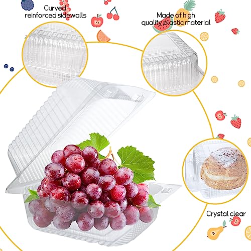 Jizvxe 200 Pcs Clear Plastic Take out Containers,Disposable Fancy Hinged Top Square Clamshell Food Boxes,Cake Slice Containers Clamshell Takeout Tray with Clear Lids,5.3x4.7x2.8 Inch