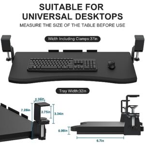 LETIANPAI Keyboard Tray Under Desk,Pull Out Keyboard & Mouse Tray with Heavy-Duty C Clamp Mount,32(37 Including Clamps)x11.8 in Slide Out Platform Computer Drawer,Suitable for home work or office work