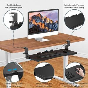 LETIANPAI Keyboard Tray Under Desk,Pull Out Keyboard & Mouse Tray with Heavy-Duty C Clamp Mount,32(37 Including Clamps)x11.8 in Slide Out Platform Computer Drawer,Suitable for home work or office work