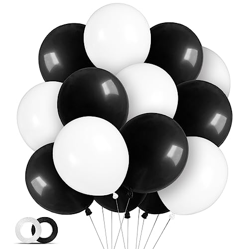 100pcs Black and White Balloons 12 Inch Thickened Latex Balloons for Birthday Wedding Graduation Party Decorations (Black White balloon)