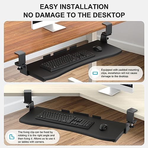 LETIANPAI Keyboard Tray Under Desk,Pull Out Keyboard & Mouse Tray with Heavy-Duty C Clamp Mount,27(32 Including Clamps)x11.8 in Slide Out Platform Computer Drawer,Suitable for home work or office work