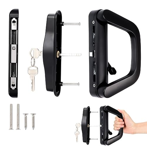 Homaisson Sliding Door Handle Set with Key Cylinder, Door Handle with Mortise Lock, Replacement Patio Door Handle, Door Lock Set Fits Door Thickness of 0.75-1.4’’