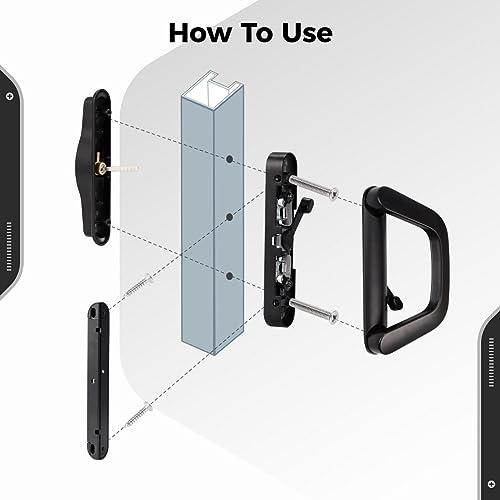 Homaisson Sliding Door Handle Set with Key Cylinder, Door Handle with Mortise Lock, Replacement Patio Door Handle, Door Lock Set Fits Door Thickness of 0.75-1.4’’