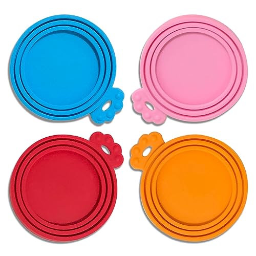 Gabann Cat Food Can Lids, Silicone Can Covers for Cat & Dog Food Cans, Food Safe, BPA Free & Dishwasher Safe, Fit All Standard Size Cans Reusalbe Can Caps Lids, 4 Pack