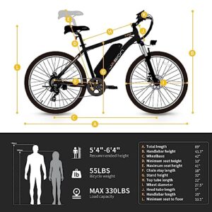 Jasion EB5 Plus Electric Bike for Adults 500W Motor 45 Miles 20.5MPH 480WH Removable Battery Commuting Electric Mountain Bike 27.5" Tires Front Fork Suspension 7-Speed