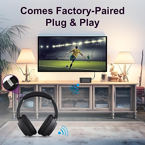 Soundodo Wireless headphones for tv watching with Bluetooth 5.2 Transmitter Charging Dock,Optical,Coaxial,AUX,RCA,Plug n Play,50Hr Playtime,No Delay,headphones for hard of hearing,165ft Long Range