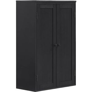 printdraws bathroom floor cabinet, wooden home organizer for living room, freestanding storage cabinet with double doors and shelf, modern home furniture, bathroom storage cabinet (black)