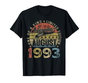 vintage august 1993 30 years old of being 30th birthday gift t-shirt