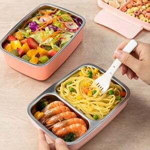 Freshmage Stainless Steel Bento Box Adult Lunch Box, Leakproof Stackable Large Capacity Dishwasher Safe Lunch Container with Divided Compartments, Pink