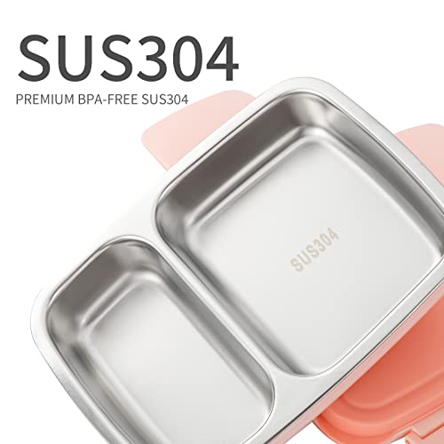 Freshmage Stainless Steel Bento Box Adult Lunch Box, Leakproof Stackable Large Capacity Dishwasher Safe Lunch Container with Divided Compartments, Pink