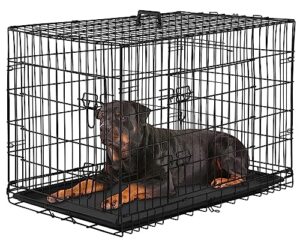 paylesshere large dog crate kennel for medium large dogs metal dog cage double-door folding travel indoor outdoor puppy playpen with divider and handle plastic tray (42 inch, black)
