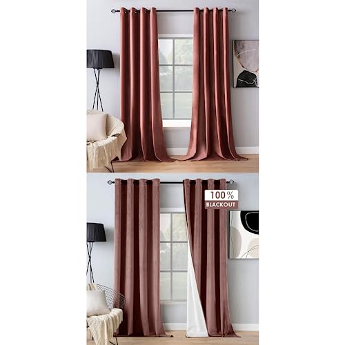 MIULEE Dusty Rose Velvet Curtains 84 inch Long and 100% Blackout Velvet Curtains