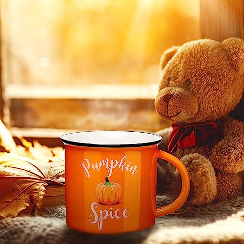 Mumufy 2 Pcs 14oz Hello Pumpkin Fall Mugs Pumpkin Spice Autumn Coffee Mug Orange Pumpkin Mug Campfire Autumn Coffee Cups for Happy Halloween Thanksgiving Decor Kitchen Decorations Thank You Gift