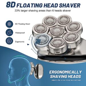 Electric Head Shavers for Bald Men - 8 Heads Rotary Shaver 6-in-1 Men's Electric Head Razor Grooming Kit IPX6 Waterproof Wet Dry Shaving with LED Display Rechargeable Cordless 90 Mins Working