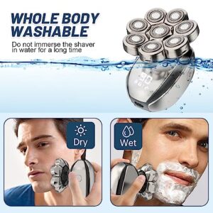 Electric Head Shavers for Bald Men - 8 Heads Rotary Shaver 6-in-1 Men's Electric Head Razor Grooming Kit IPX6 Waterproof Wet Dry Shaving with LED Display Rechargeable Cordless 90 Mins Working