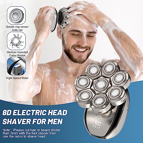 Electric Head Shavers for Bald Men - 8 Heads Rotary Shaver 6-in-1 Men's Electric Head Razor Grooming Kit IPX6 Waterproof Wet Dry Shaving with LED Display Rechargeable Cordless 90 Mins Working