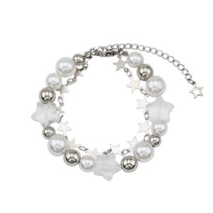 fuqimanman2020 y2k star silver beaded chain charm bracelet aesthetic grunge gift for women-a
