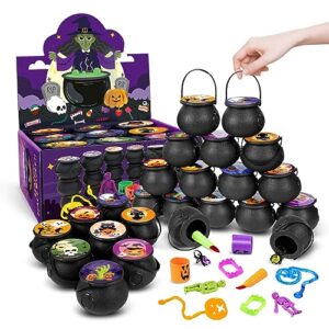 144pcs halloween party favors for kids, 18 prefilled mini plastic witch cauldron halloween goodie bag pinata fillers halloween treats non candy bulk classroom prizes trick or treat toys party gifts