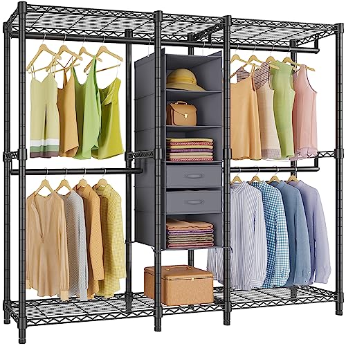 VIPEK V6E Heavy Duty Clothes Rack with 6-Shelf Hanging Closet Organizer, Portable Metal Clothing Rack Large Freestanding Closet Wardrobe for Bedroom, Max Load 780 LBS, Black