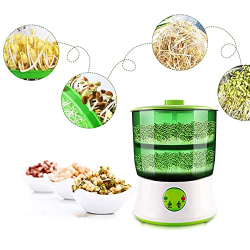 2-Layer Bean Sprouts Machine,110V 60Hz Automatic Intelligence Electronical Healthy Seed Sprouts Maker Function Large Capacity Seed Grow Homemade Also For Radish,Alfalfa,Wheatgrass,Broccoli Sprouts