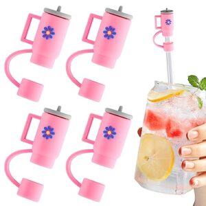 4 pcs straw stoppers for stanley tumblers, straw cover cap fit with stanley cups, silicone straw tips cover compatible with stanley 30 & 40 oz tumbler, cute tumbler cup accessories for stanley