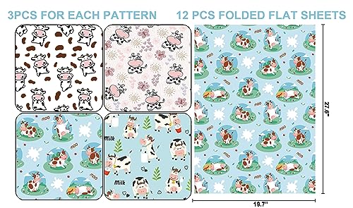 Sikiweiter Cow Print Wrapping Paper - Farmer Wrapping Paper, 12 Sheets Cute Cow Wrapping Paper for Birthday Baby Shower Christmas, 19.7 x 27.6 Inches Per Sheet