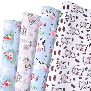 sikiweiter cow print wrapping paper - farmer wrapping paper, 12 sheets cute cow wrapping paper for birthday baby shower christmas, 19.7 x 27.6 inches per sheet