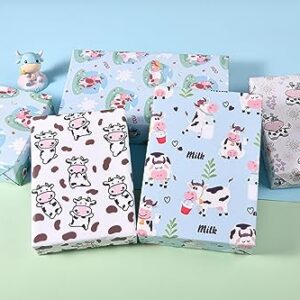 Sikiweiter Cow Print Wrapping Paper - Farmer Wrapping Paper, 12 Sheets Cute Cow Wrapping Paper for Birthday Baby Shower Christmas, 19.7 x 27.6 Inches Per Sheet