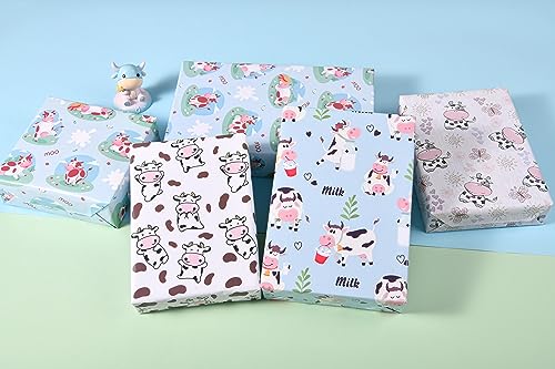 Sikiweiter Cow Print Wrapping Paper - Farmer Wrapping Paper, 12 Sheets Cute Cow Wrapping Paper for Birthday Baby Shower Christmas, 19.7 x 27.6 Inches Per Sheet