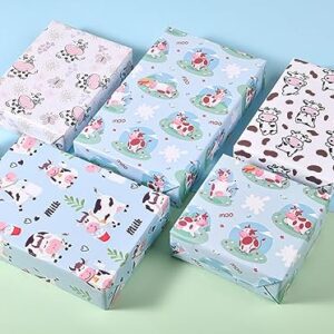 Sikiweiter Cow Print Wrapping Paper - Farmer Wrapping Paper, 12 Sheets Cute Cow Wrapping Paper for Birthday Baby Shower Christmas, 19.7 x 27.6 Inches Per Sheet