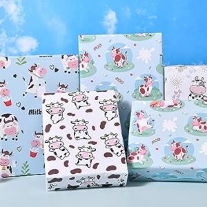 Sikiweiter Cow Print Wrapping Paper - Farmer Wrapping Paper, 12 Sheets Cute Cow Wrapping Paper for Birthday Baby Shower Christmas, 19.7 x 27.6 Inches Per Sheet