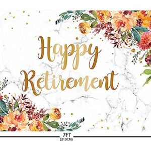 AIBIIN 7x5ft Happy Retirement Backdrop for Women Gold Glitter Floral Party Decorations Grain of Marble Official Retirement Party Banner Photo Studio Props