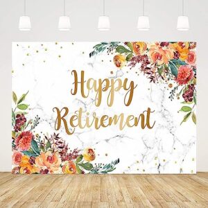 AIBIIN 7x5ft Happy Retirement Backdrop for Women Gold Glitter Floral Party Decorations Grain of Marble Official Retirement Party Banner Photo Studio Props