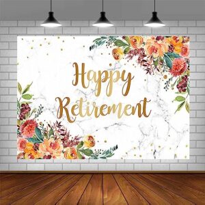 AIBIIN 7x5ft Happy Retirement Backdrop for Women Gold Glitter Floral Party Decorations Grain of Marble Official Retirement Party Banner Photo Studio Props