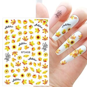 JMEOWIO 12 Sheets Fall Autumn Nail Art Stickers Decals Self-Adhesive Pegatinas Uñas Pumpkin Maple Leaf Thanksgiving Nail Supplies Nail Art Design Decoration Accessories