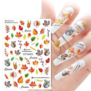 JMEOWIO 12 Sheets Fall Autumn Nail Art Stickers Decals Self-Adhesive Pegatinas Uñas Pumpkin Maple Leaf Thanksgiving Nail Supplies Nail Art Design Decoration Accessories