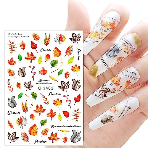 JMEOWIO 12 Sheets Fall Autumn Nail Art Stickers Decals Self-Adhesive Pegatinas Uñas Pumpkin Maple Leaf Thanksgiving Nail Supplies Nail Art Design Decoration Accessories