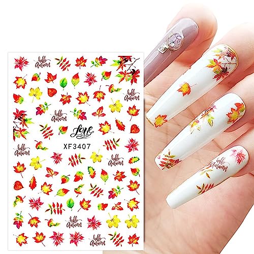 JMEOWIO 12 Sheets Fall Autumn Nail Art Stickers Decals Self-Adhesive Pegatinas Uñas Pumpkin Maple Leaf Thanksgiving Nail Supplies Nail Art Design Decoration Accessories