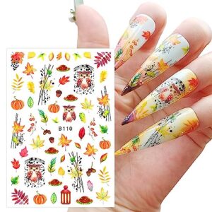 JMEOWIO 12 Sheets Fall Autumn Nail Art Stickers Decals Self-Adhesive Pegatinas Uñas Pumpkin Maple Leaf Thanksgiving Nail Supplies Nail Art Design Decoration Accessories