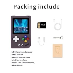 RG Nano Handheld Game Console 1.54 Inch IPS Screen Linux System Retro Video Games Consoles Portable Pocket Video Player 5000+ Games 64G (Purple)