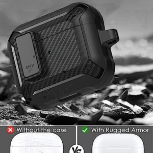 Olytop for Airpods 3rd Generation Case with Lock & Cleaner Tool, Armor Rugged Shell AirPod Gen 3 Protective Cover for Apple iPod 3rd Generation 2021 Skin with Keychain, Black