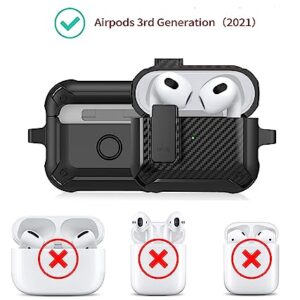 Olytop for Airpods 3rd Generation Case with Lock & Cleaner Tool, Armor Rugged Shell AirPod Gen 3 Protective Cover for Apple iPod 3rd Generation 2021 Skin with Keychain, Black