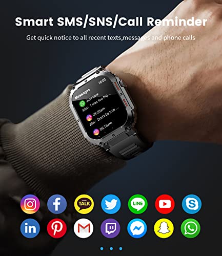 Smart Watch for Men Bluetooth Make Calls with 1.96in Big Screen 400mAh Long-Lasting Battery Message Reminder Voice Assistant IP68 Waterproof Rugged Sports Tracker Android iOS Stylish Men's Smartwatch