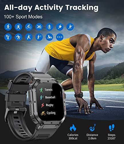 Smart Watch for Men Bluetooth Make Calls with 1.96in Big Screen 400mAh Long-Lasting Battery Message Reminder Voice Assistant IP68 Waterproof Rugged Sports Tracker Android iOS Stylish Men's Smartwatch