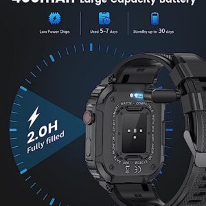 Smart Watch for Men Bluetooth Make Calls with 1.96in Big Screen 400mAh Long-Lasting Battery Message Reminder Voice Assistant IP68 Waterproof Rugged Sports Tracker Android iOS Stylish Men's Smartwatch