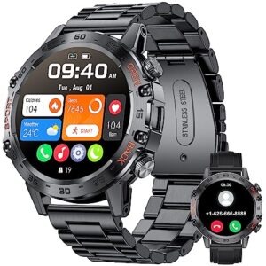 military smart watch for men,100 sports modes smart watches with bluetooth call (answer/dial calls), 5atm waterproof rugged tactical fitness tracker 1.39''hd smart watch for ios android