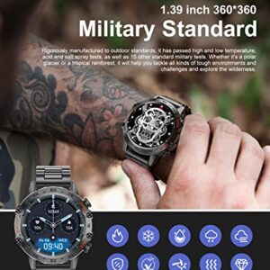 Military Smart Watch for Men,100 Sports Modes Smart Watches with Bluetooth Call (Answer/Dial Calls), 5ATM Waterproof Rugged Tactical Fitness Tracker 1.39''HD Smart Watch for iOS Android