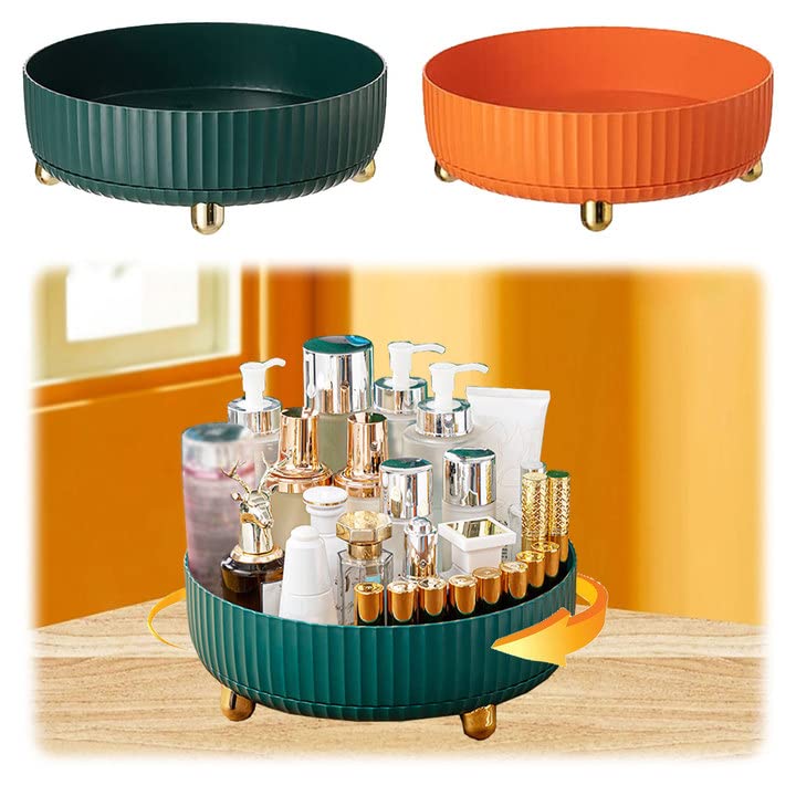 2Pcs Lazy Susan Turntable Organizer, Makeup Perfume Organizer 360 Degree Rotating Non-Skid Rotating Storage Rack 8.6 Inch for Cabinet, Pantry, Kitchen, Countertop, Orange/Green